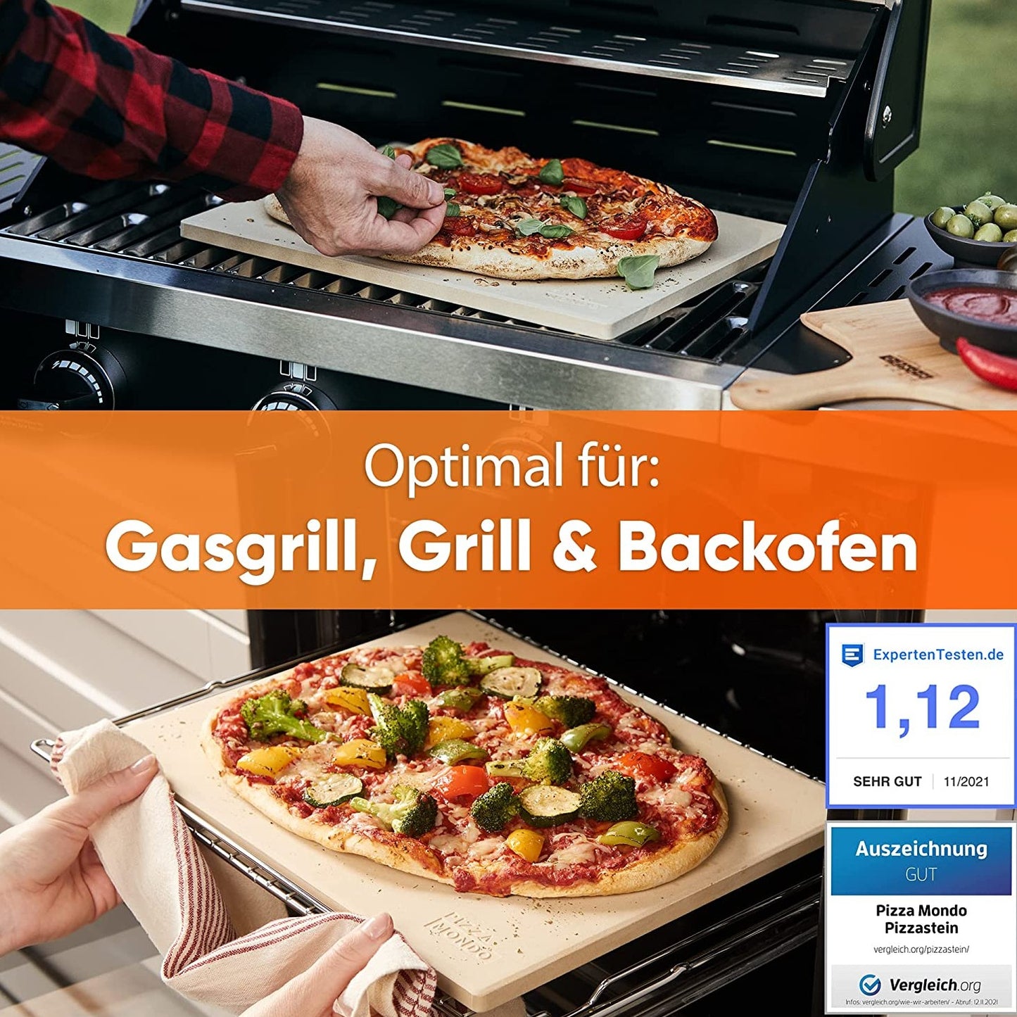 Pizzastein mit Pizzaschieber aus Bambus